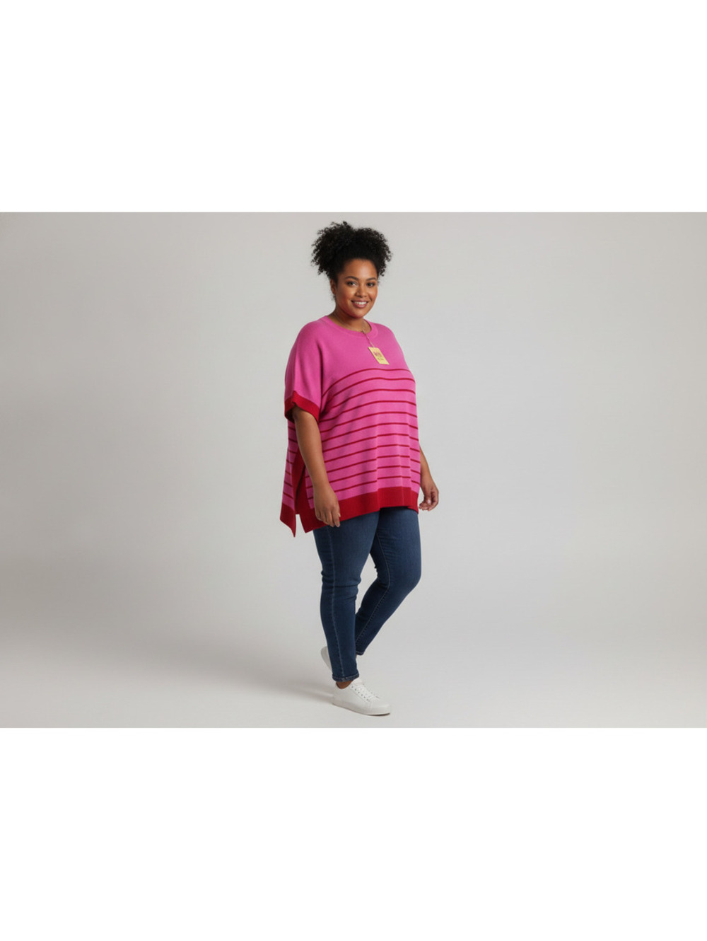 Entro Pink and Red Striped Sweater XL